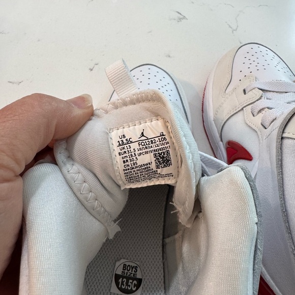 Nike Jordan 1 Mid RM Easton (PS) red and white high top shoes. Youth size 13.5C. - Picture 6 of 10